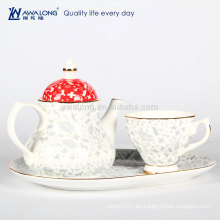 Plain Design Elegante hueso fino de China té de la tarde sistema de té de cerámica de 3 piezas Set, Set de té de cerámica real fina